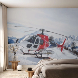Öntapadós Fotótapéta Deluxe Sticker - Mindig készen - Helikopter, Tájkép, Alpok - 350x256 cm