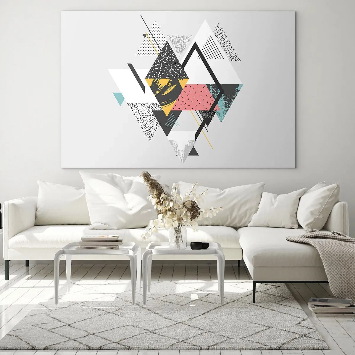 Üveg kép - Absztrakt geometrikus kompozíció háromszögekkel és rombuszokkal - 70x50cm - Variáció háromszögön és rombuszon - Modern fali dekoráció nappalihoz és hálószobához ARTTOR