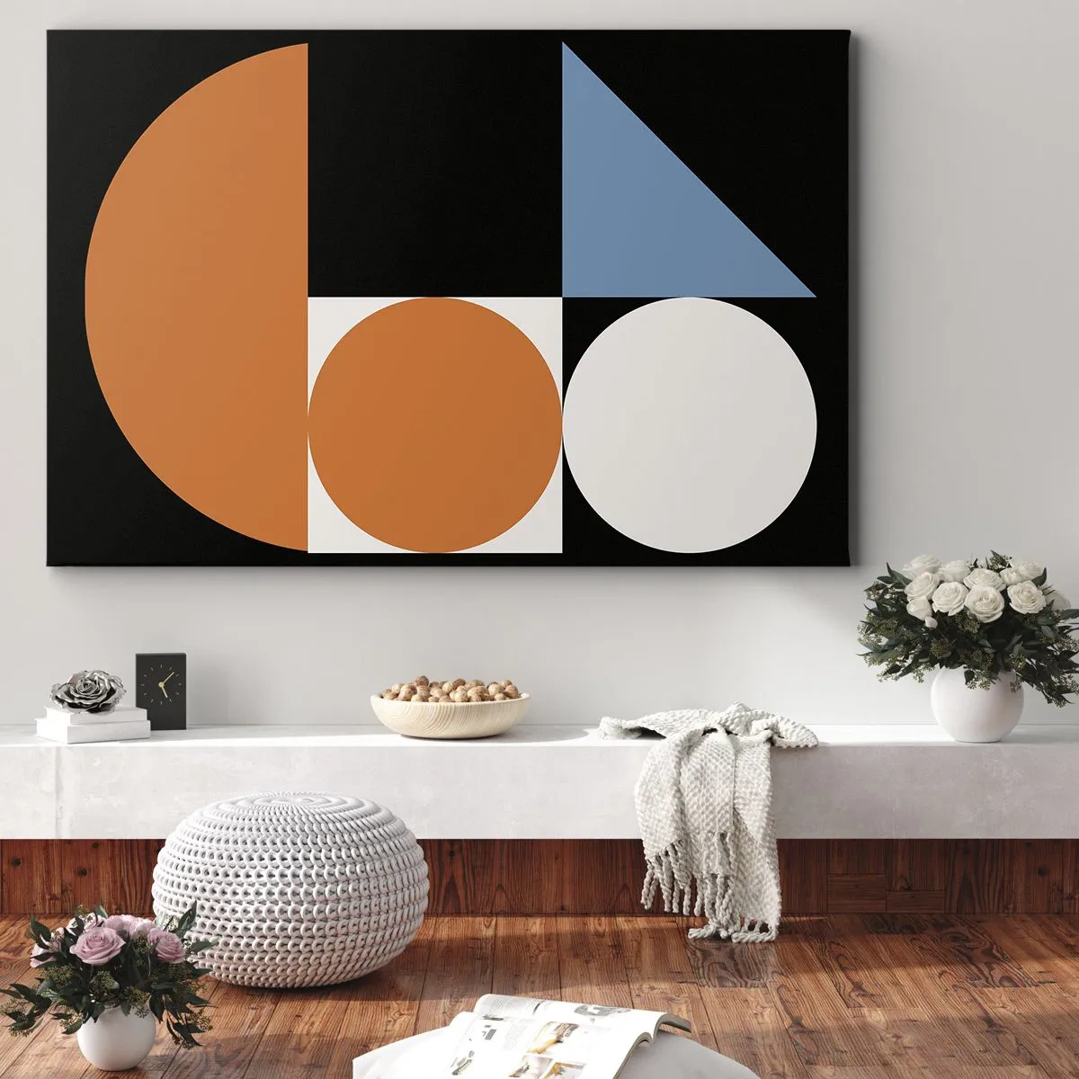 Vászonkép - Geometrikus minta színes formákkal fekete alapon - 70x50cm - Képletes rendszer - Modern fali dekoráció nappalihoz és hálószobához ARTTOR