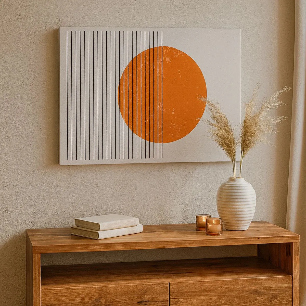 Vászonkép - Minimalista nap geometrikus vonalakkal - 70x50cm - Mindig a nap - Modern fali dekoráció nappalihoz és hálószobához ARTTOR