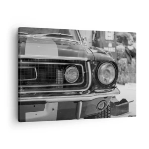 Vászonkép - Fekete-fehér klasszikus autó motorháztető - 70x50cm - Vad utazás - Modern fali dekoráció nappalihoz és hálószobához ARTTOR