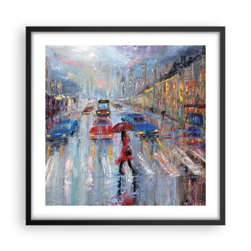 Poszter fehér keretben - Esős ​​délután a városban - 50x50 cm