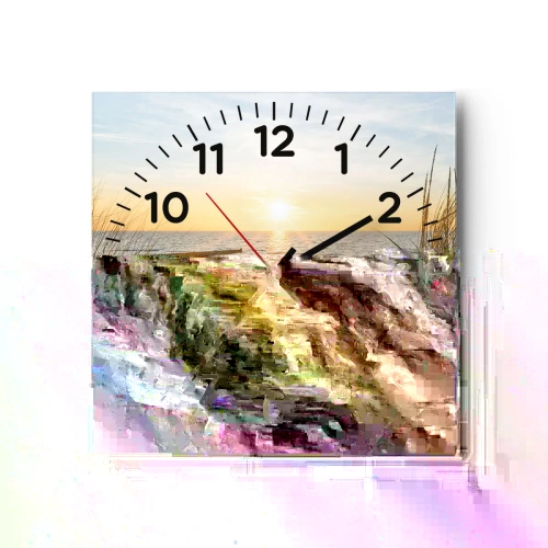 Falióra, Óra - A tenger hangja, a madarak éneke, egy vad tengerpart a fű között... - 40x40 cm