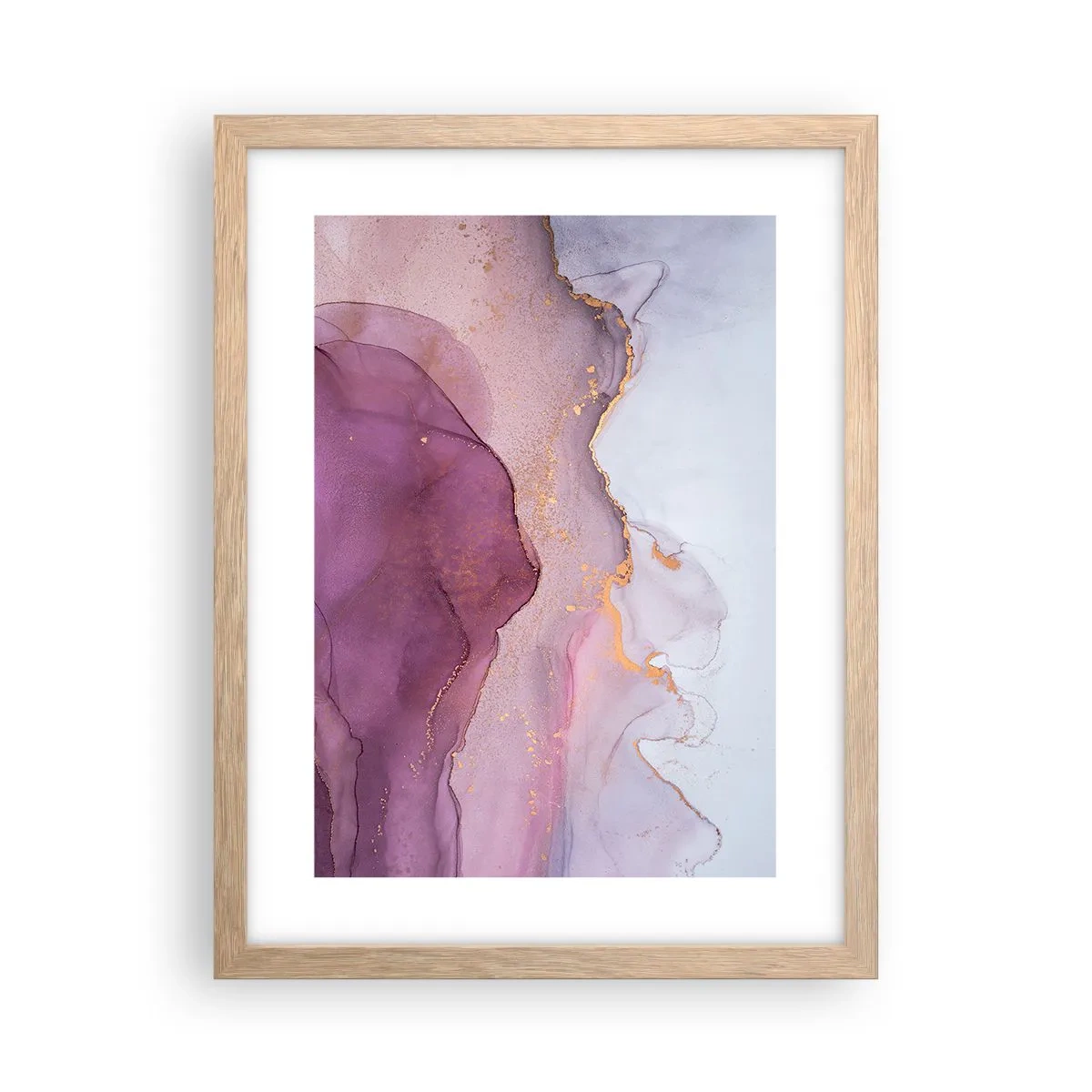 Poszter világos tölgy keretben - Lila és orgonaszínű hullámok - 30x40 cm