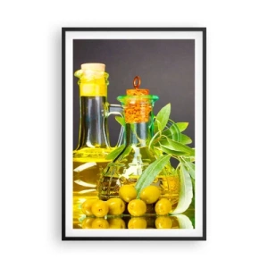 Poszter fehér keretben - Csendélet olívabogyóval és olívaolajjal - 61x91 cm