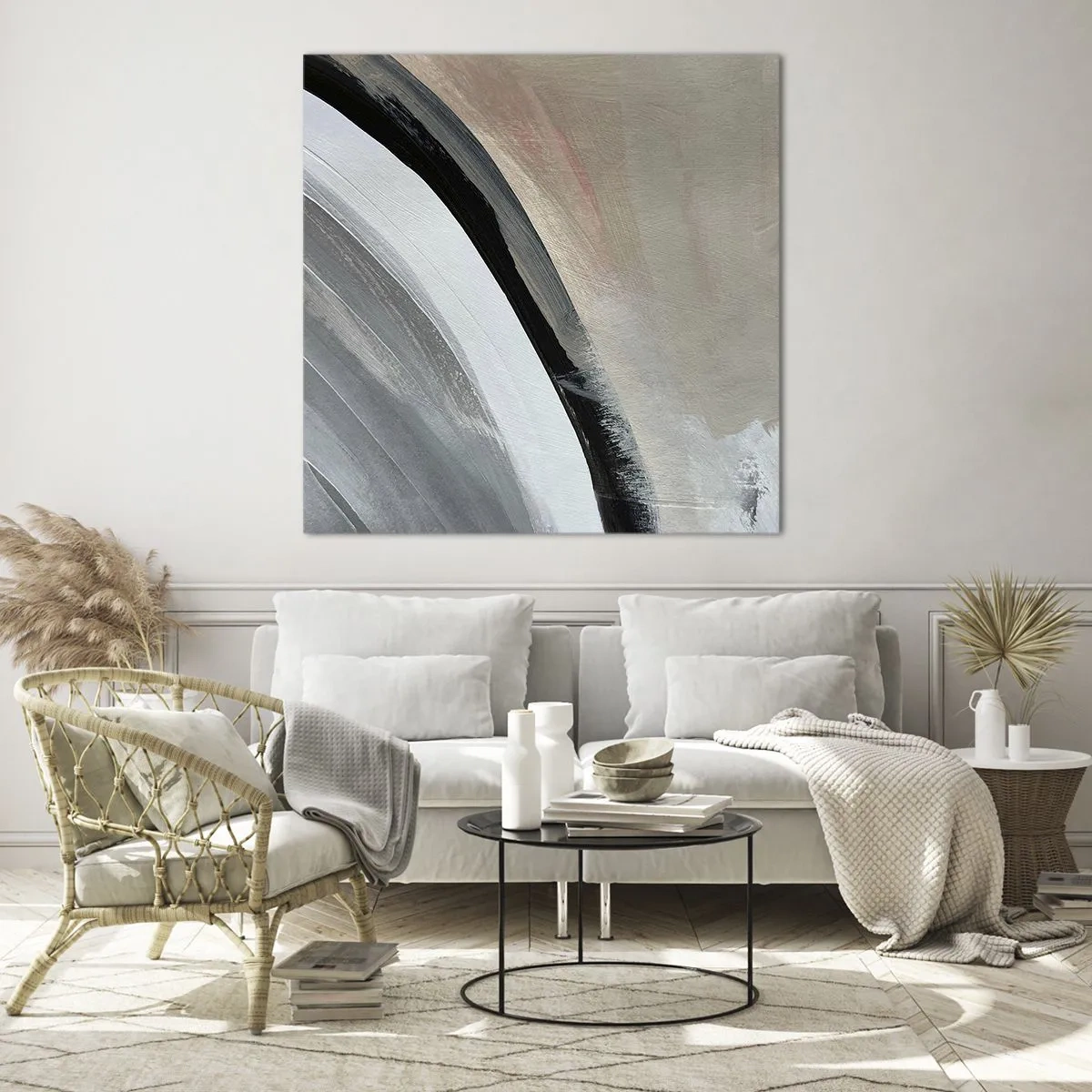 Üveg kép - Kompozíció: a fekete és szürke íve - 60x60 cm