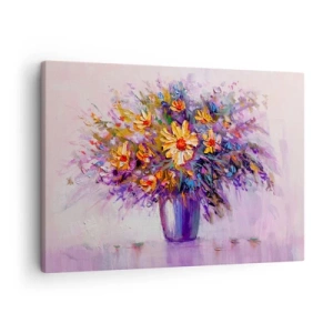 Vászonkép - Egy csokor virág vázában, pasztell háttérrel - 70x50cm - Édes illata van, édesen néz ki - Modern fali dekoráció nappalihoz és hálószobához ARTTOR