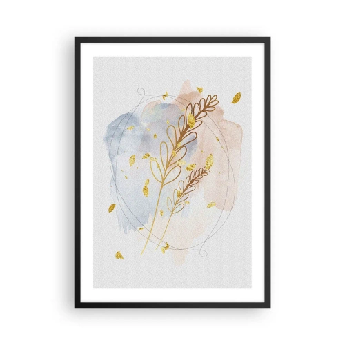 Poszter fehér keretben - Finom botanikai kompozíció arany részletekkel - 50x70cm - Aranyszínű fuvallat - Modern fali dekoráció nappalihoz és hálószobához ARTTOR