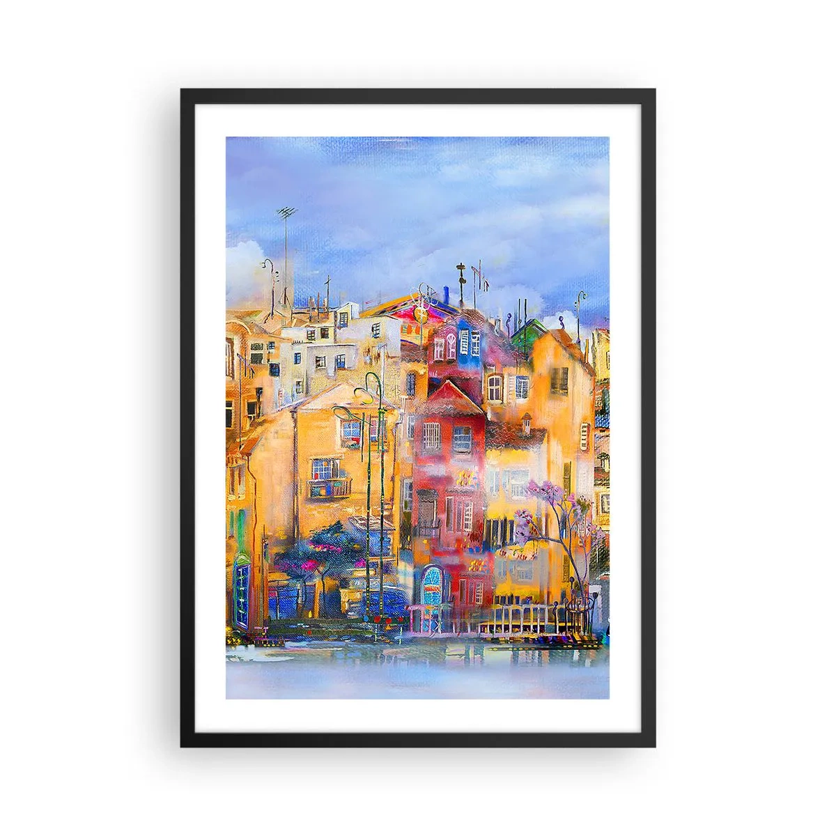 Poszter fehér keretben - Színes bérházak művészi stílusban - 50x70cm - Együtt vagyunk - Modern fali dekoráció nappalihoz és hálószobához ARTTOR