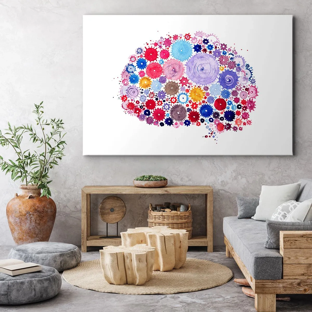 Vászonkép - Színes absztrakt agy virágmotívummal - 70x50cm - A természet legtökéletesebb gépezete - Modern fali dekoráció nappalihoz és hálószobához ARTTOR