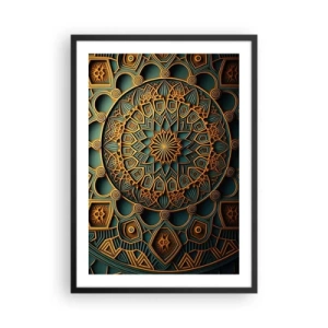 Poszter fehér keretben - Arany mandala sötét háttér előtt - 50x70cm - Egy arab éghajlaton - Modern fali dekoráció nappalihoz és hálószobához ARTTOR
