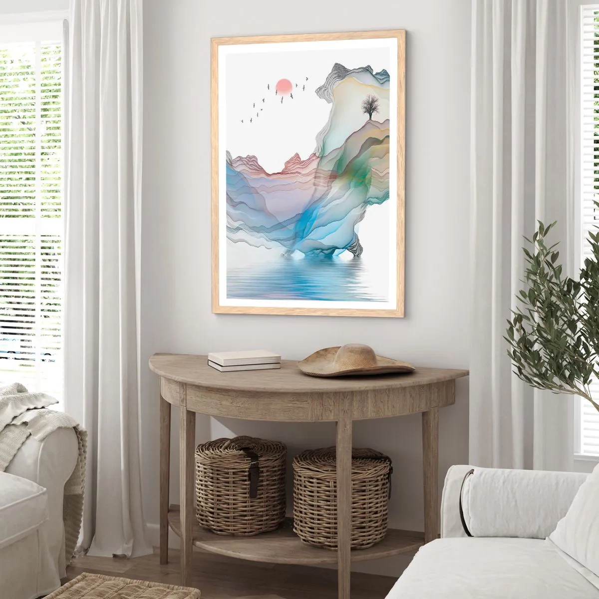 Poszter világos tölgy keretben - A kristály hegyek felé - 61x91 cm