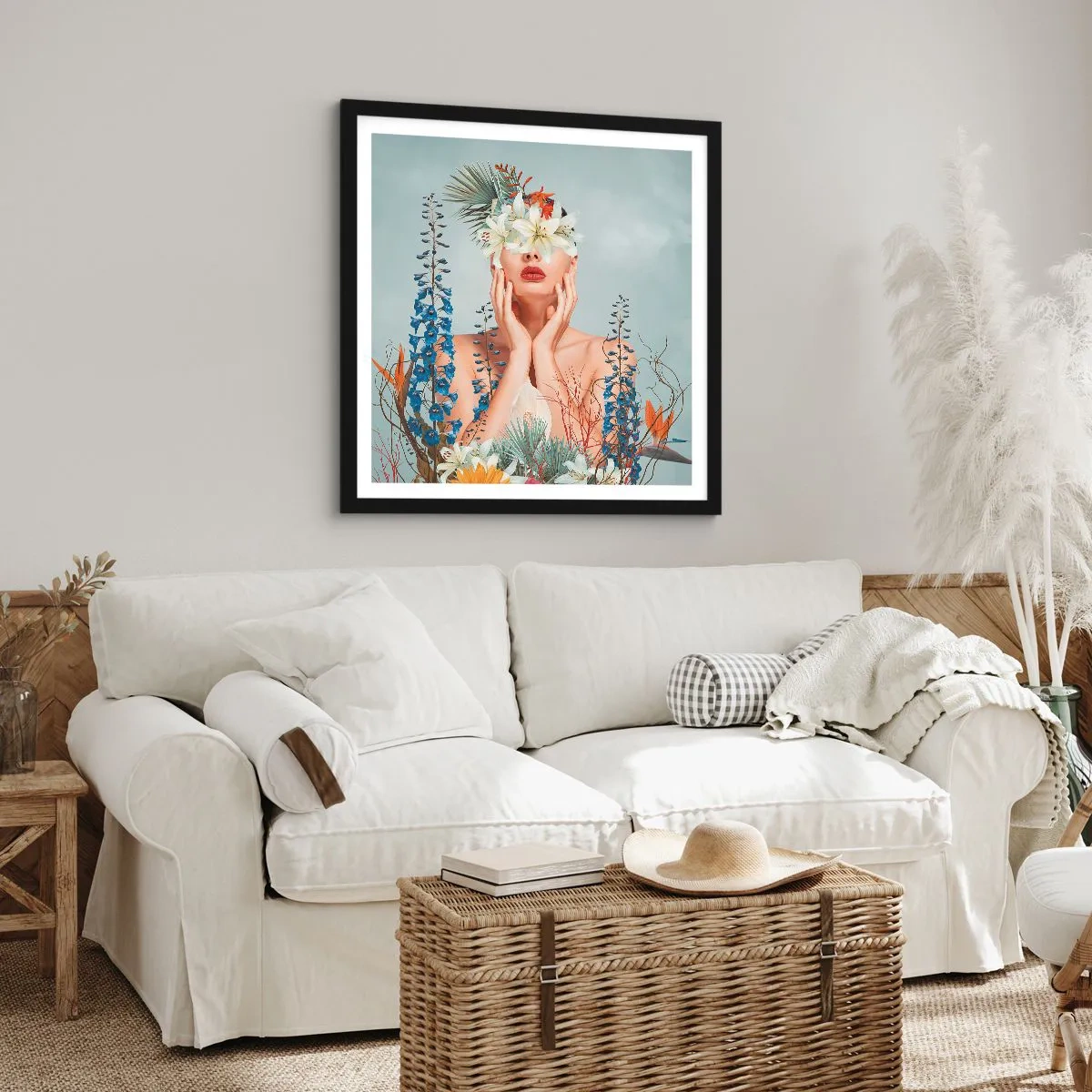 Poszter fehér keretben - Virág-nő - 60x60 cm