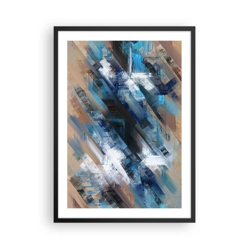Poszter fehér keretben - Egy absztrakt kompozíció átlós vonalakkal kék árnyalatokban. - 50x70cm - Kék ferdén - Modern fali dekoráció nappalihoz és hálószobához ARTTOR
