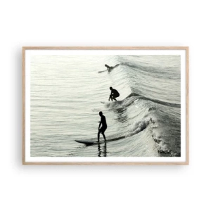 Poszter világos tölgy keretben - A hullámmal találkozni - 100x70 cm