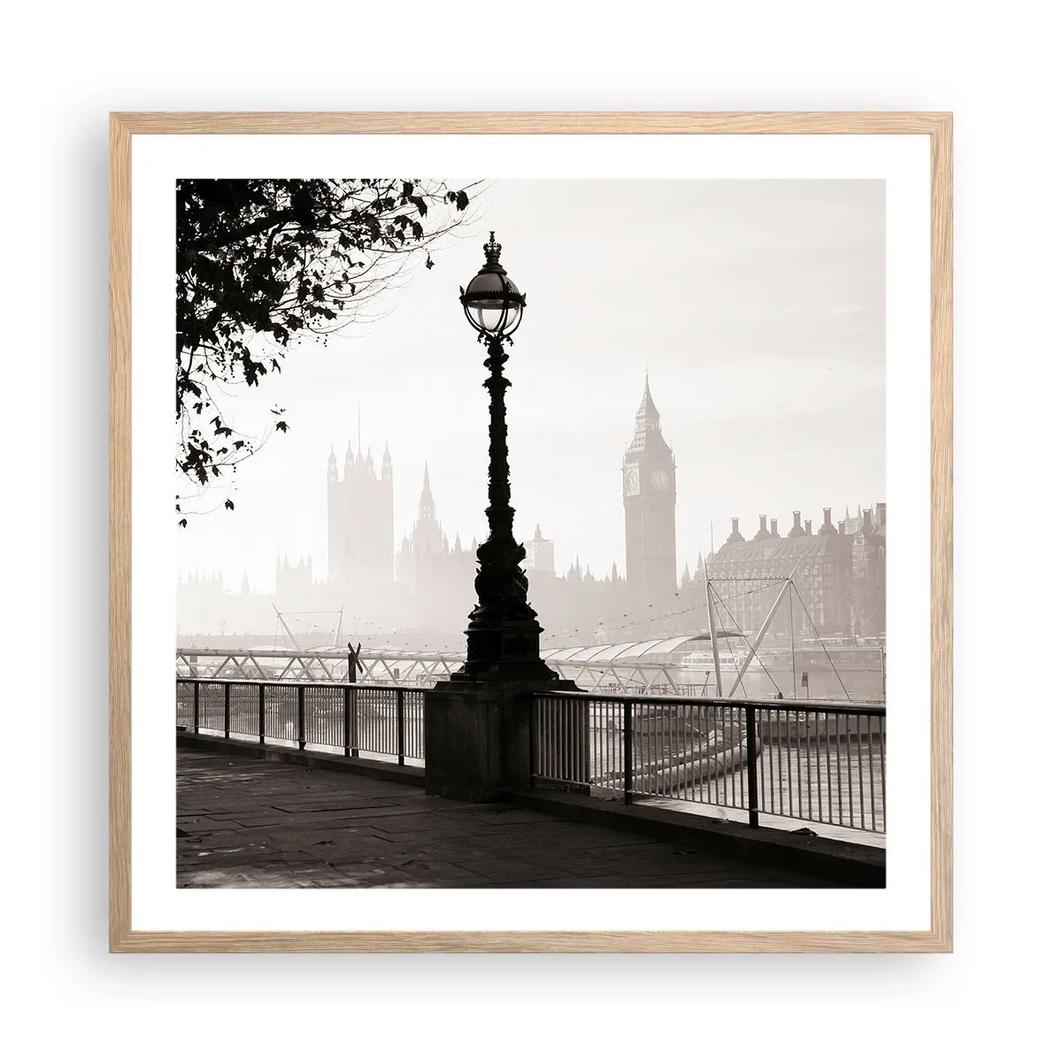 Poszter világos tölgy keretben - Londoni reggel - 60x60 cm