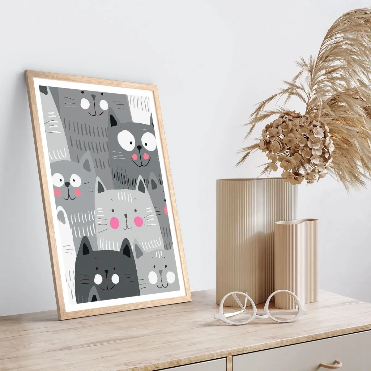 Poszter világos tölgy keretben - A macska világa - 61x91 cm