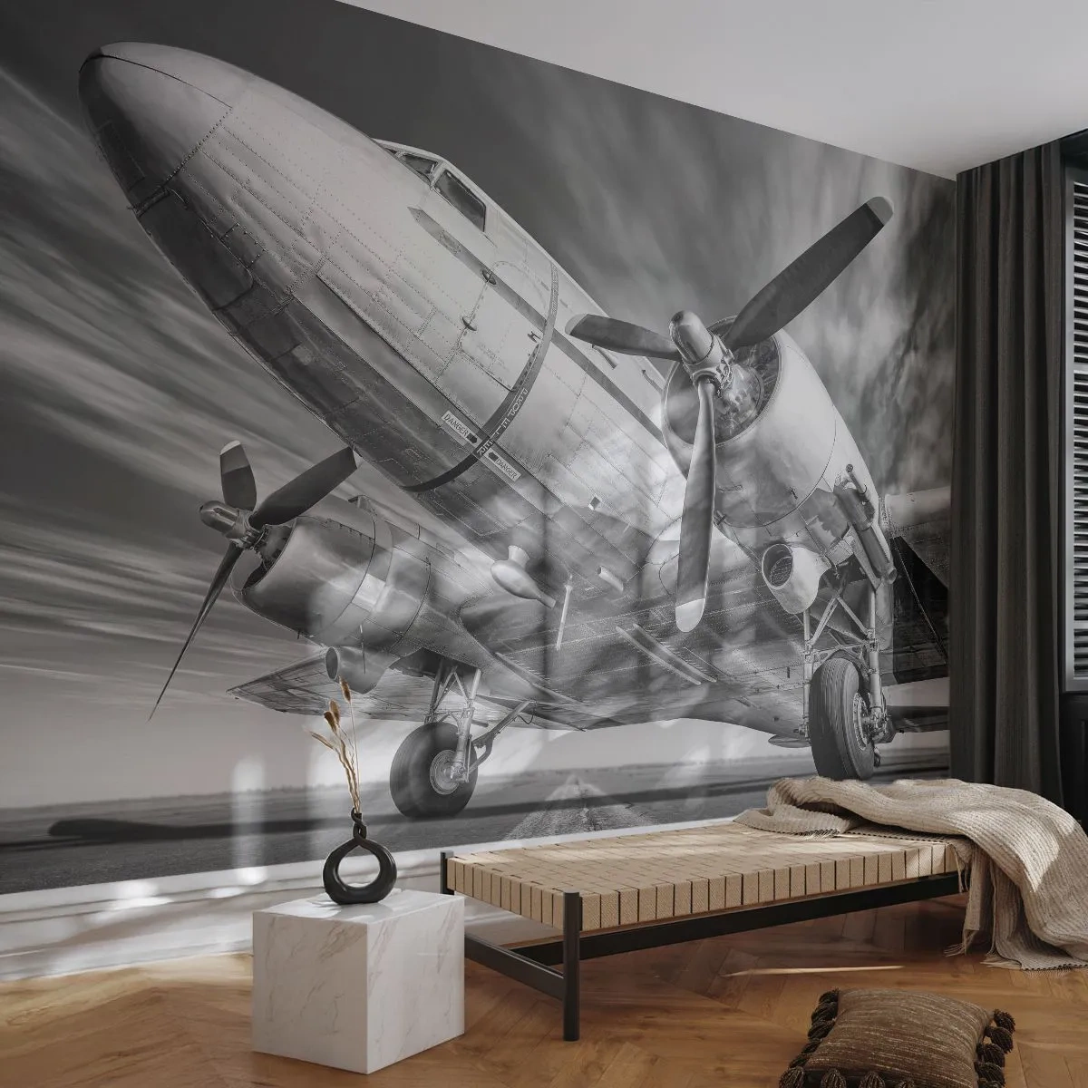 Fotótapéta Premium Sand - Mindig kész a repülésre - Repülőgép, Retro, Repülőgép - 300x210 cm