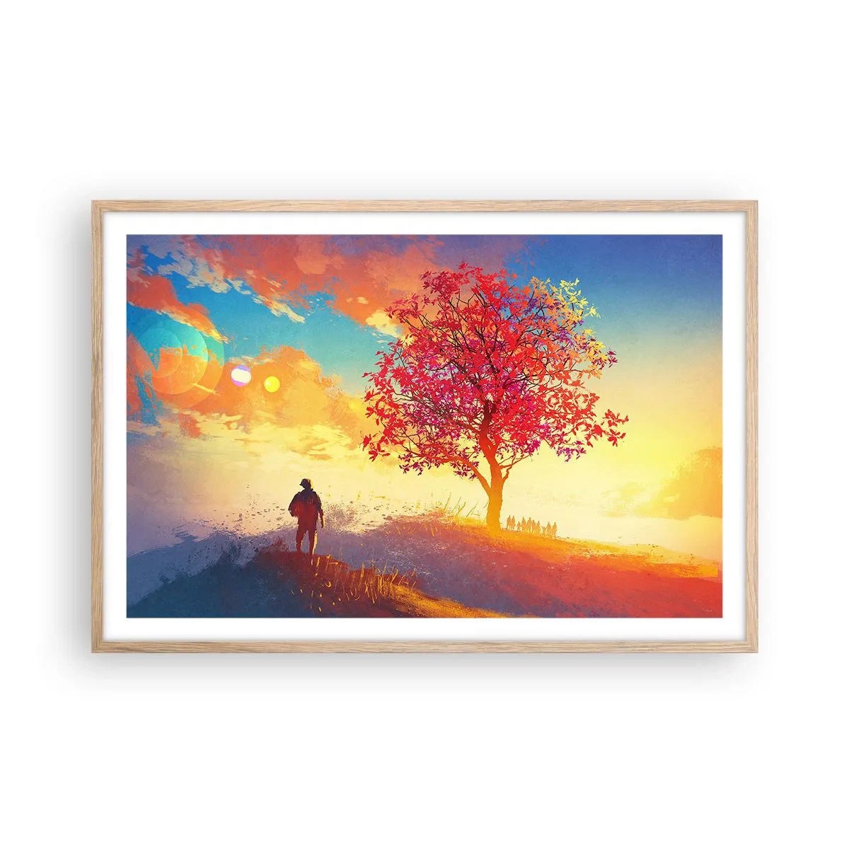 Poszter világos tölgy keretben - Zarándok a célállomáson - 91x61 cm