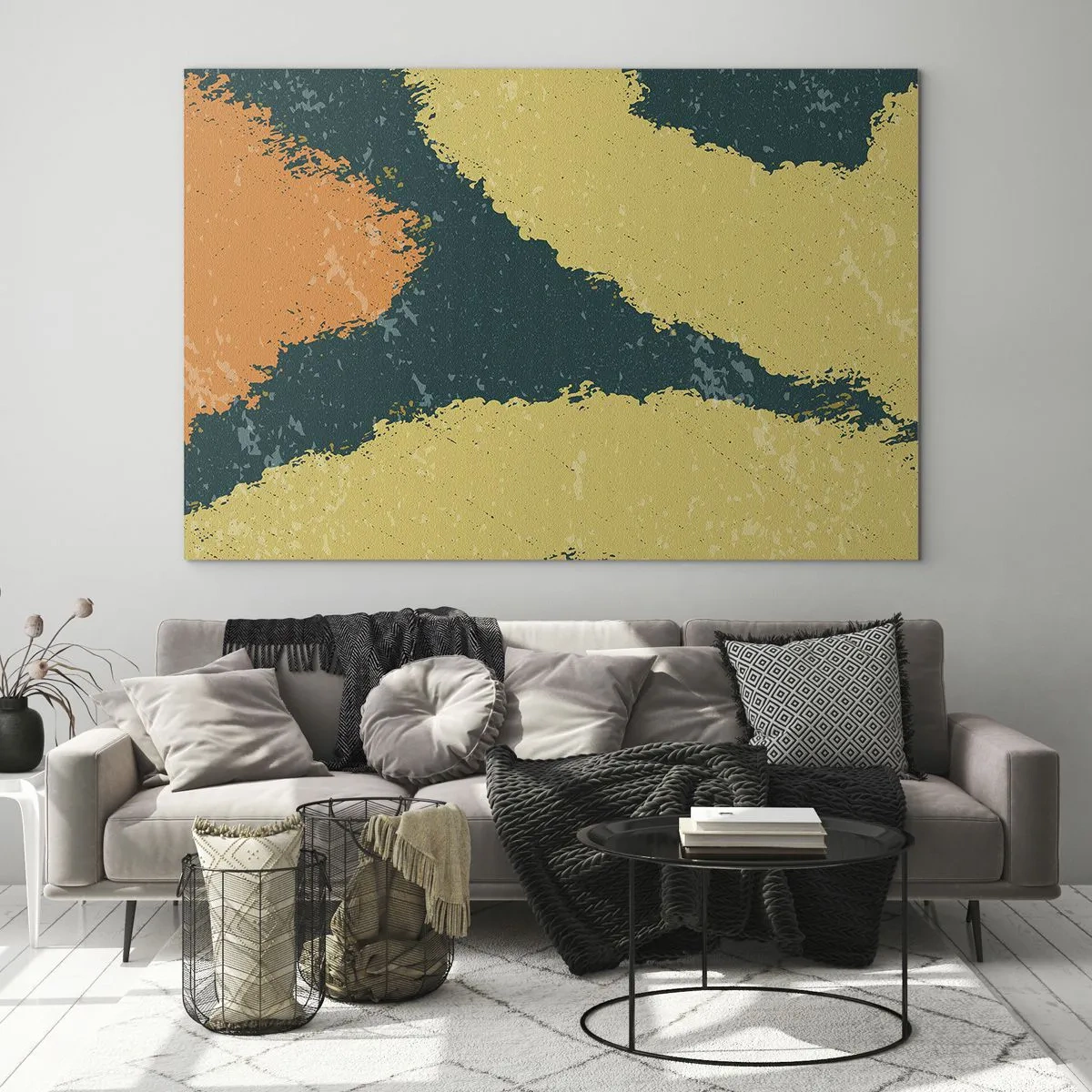 Üveg kép - Folyékony absztrakció mustársárga, zöld és narancssárga színekben. - 70x50cm - Absztrakció - lassú mozgás - Modern fali dekoráció nappalihoz és hálószobához ARTTOR