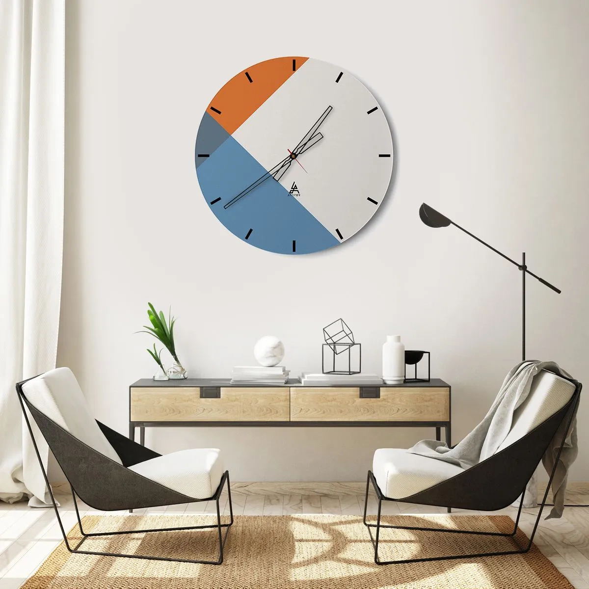 Falióra, Óra - Absztrakt geometrikus minták földes és kék árnyalatokban - 30x30cm - Szögben… - Modern fali dekoráció nappalihoz, konyhához és hálószobához ARTTOR