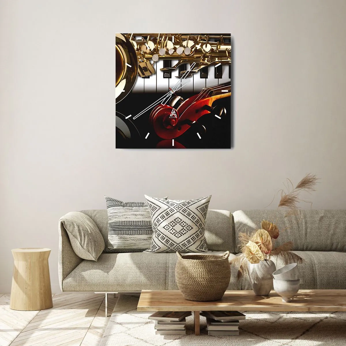 Falióra, Óra - Fémlemez, fa és elefántcsont - 30x30 cm