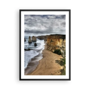 Poszter fehér keretben - Festői tengerpart sziklaalakzatokkal - 50x70cm - Nyers gyönyör - Modern fali dekoráció nappalihoz és hálószobához ARTTOR