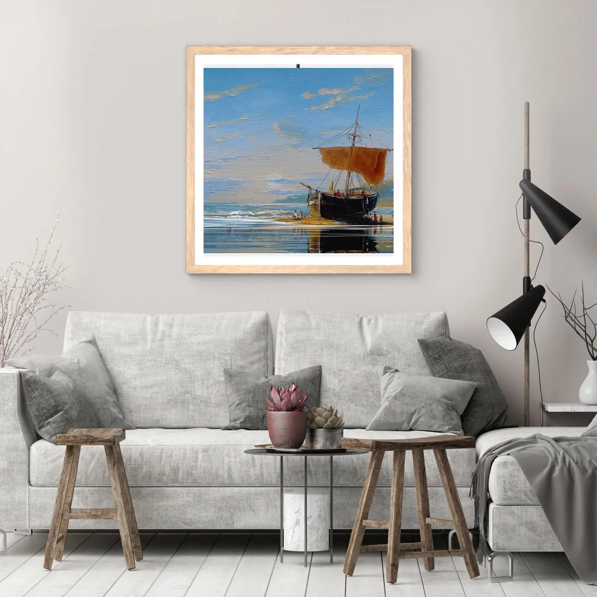 Poszter világos tölgy keretben - Víz, föld, levegő - 60x60 cm