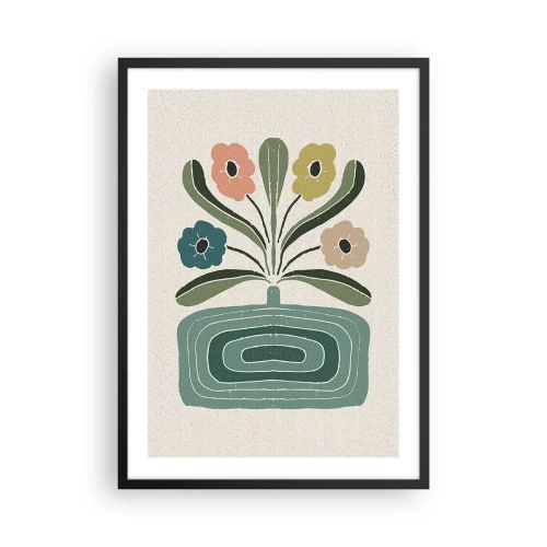 Poszter fehér keretben - Stilizált virágok grafikus kompozícióban - 50x70cm - Szimmetrikus csokor - Modern fali dekoráció nappalihoz és hálószobához ARTTOR