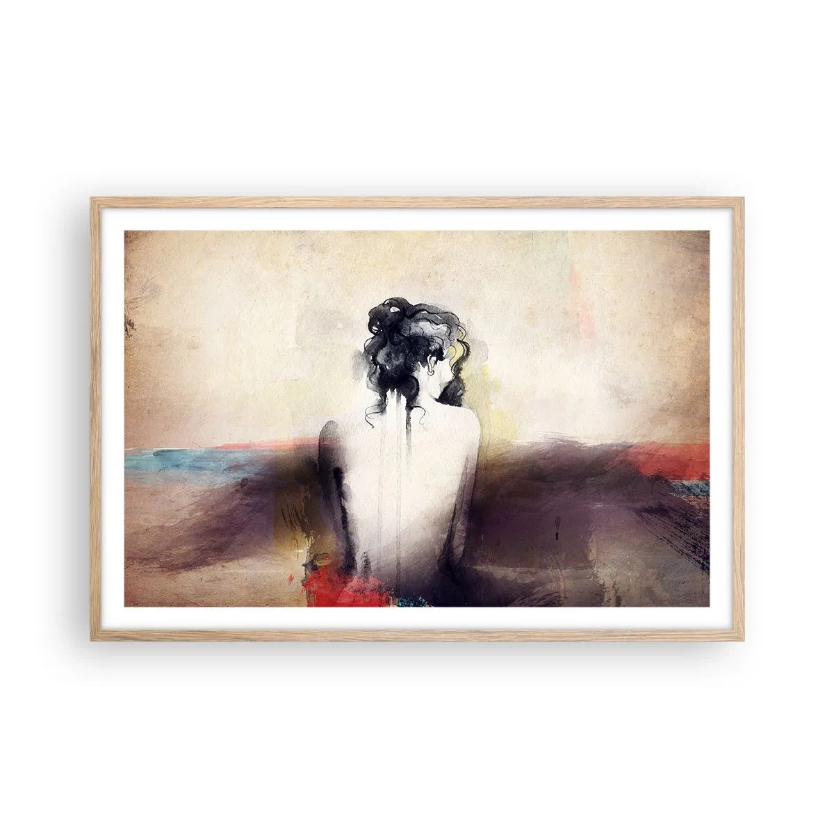 Poszter világos tölgy keretben - Sima vonalak, ovális formák - 91x61 cm