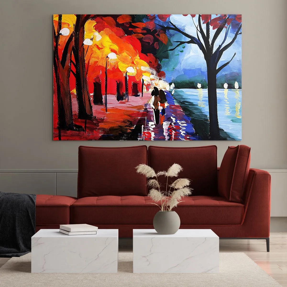 Üveg kép - Lángoló ősz a parkban - 120x80 cm