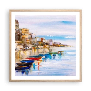 Poszter világos tölgy keretben - Sokszínű városi kikötő - 60x60 cm