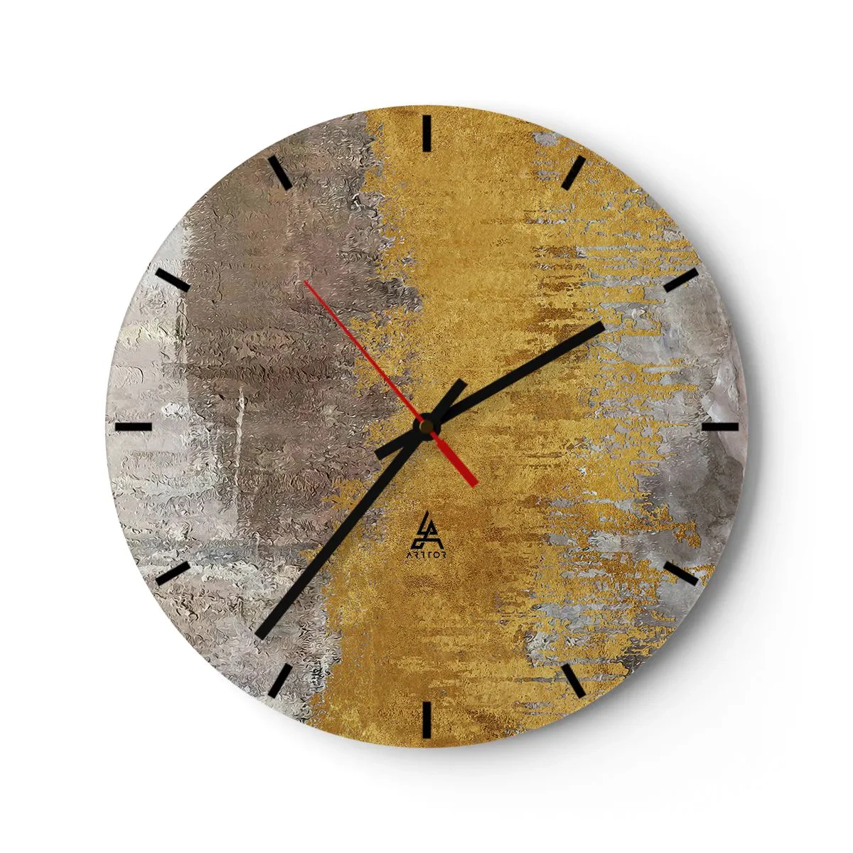 Falióra, Óra - Arany-szürke textúra absztrakt stílusban - 30x30cm - Egy aranyszínű fuvallat - Modern fali dekoráció nappalihoz, konyhához és hálószobához ARTTOR
