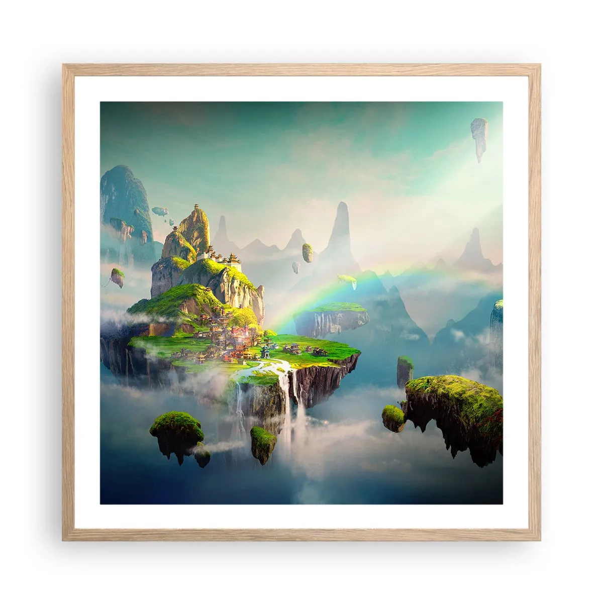 Poszter világos tölgy keretben - Az ég közepén - boldog szigetek - 60x60 cm