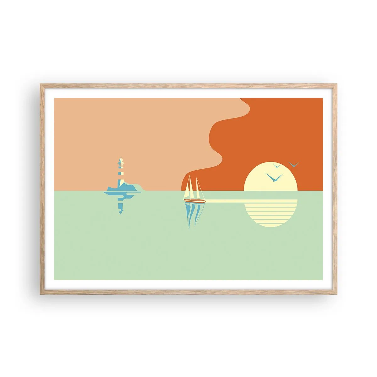 Poszter világos tölgy keretben - Tökéletes tengeri tájkép - 100x70 cm