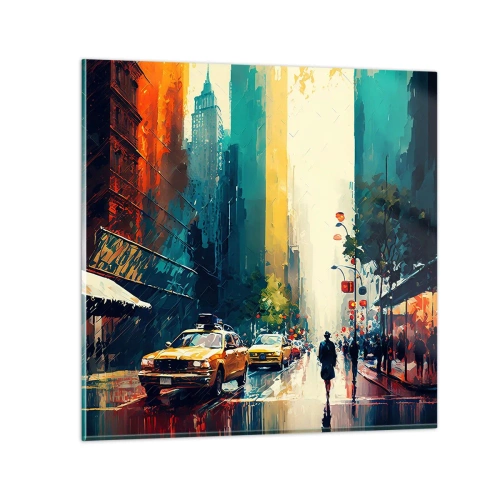 Üveg kép - New York - itt még az eső is színes. - 70x70 cm