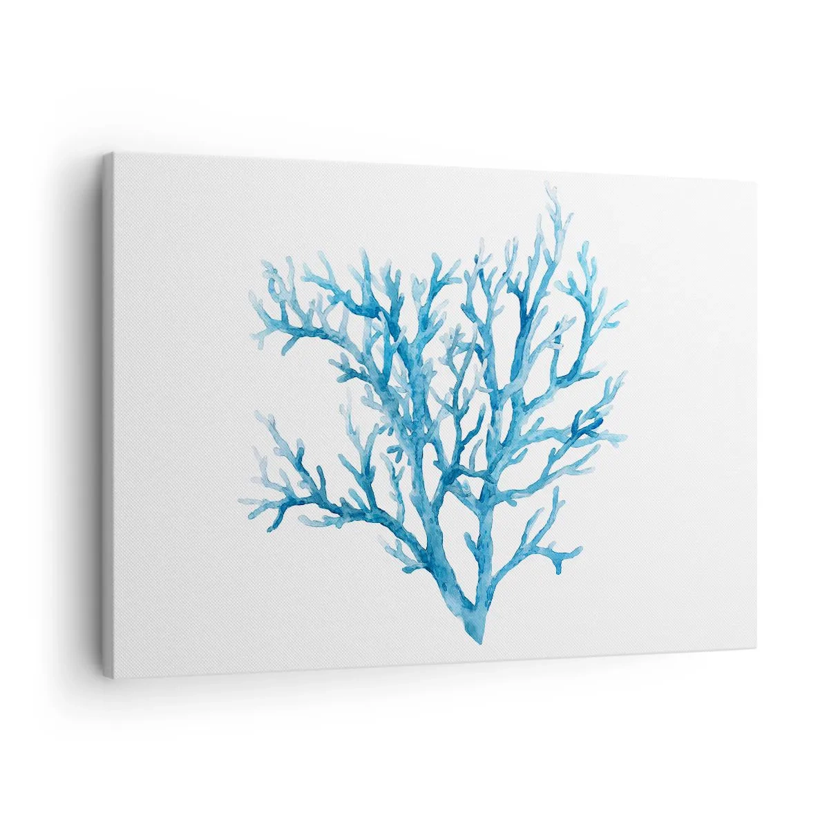 Vászonkép - Kék korall fehér alapon, minimalista hangulattal - 70x50cm - Tengeri filigrán - Modern fali dekoráció nappalihoz és hálószobához ARTTOR