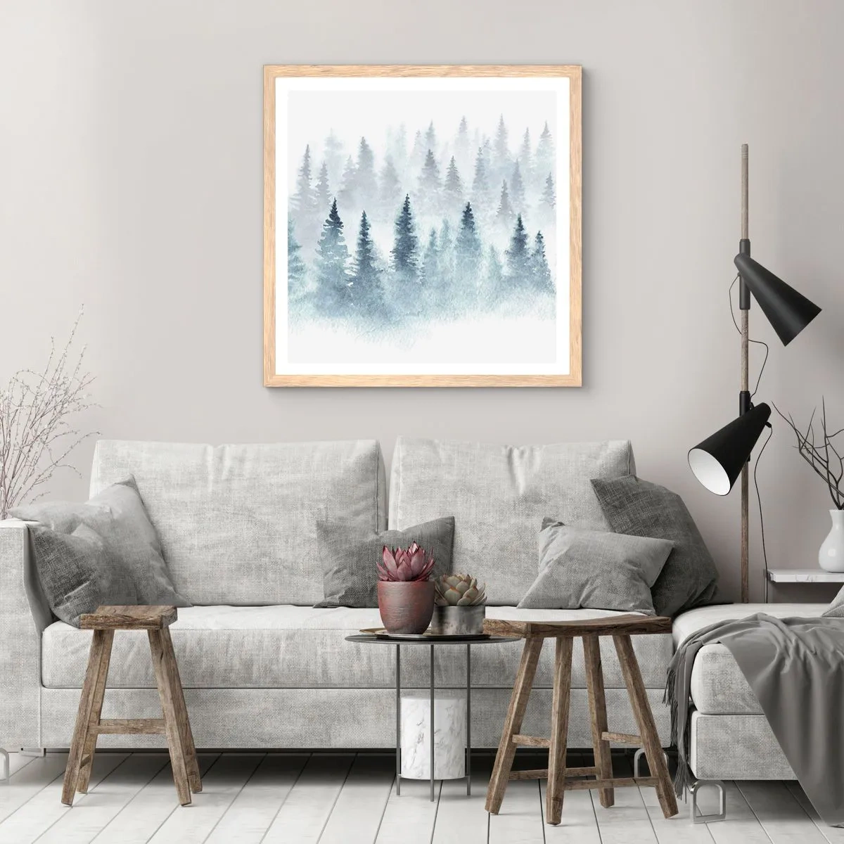 Poszter világos tölgy keretben - Ködbe burkolózva - 60x60 cm
