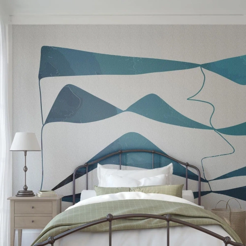 Fotótapéta Standard Eco - Absztrakt, hullámos formák türkiz árnyalatokban - 100x70cm - Absztrakció: egy türkizkék összetétel - Modern fali dekoráció nappalihoz és hálószobához ARTTOR