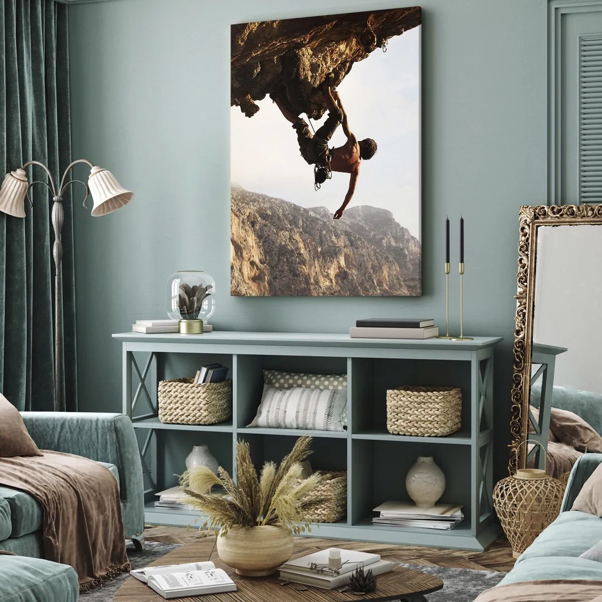 Vászonkép - A világ egy szikladarabon összezsugorodott egy kézben - 55x100 cm
