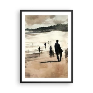 Poszter fehér keretben - Séta a tengerparton nosztalgikus színekben - 50x70cm - Megidézett - Modern fali dekoráció nappalihoz és hálószobához ARTTOR