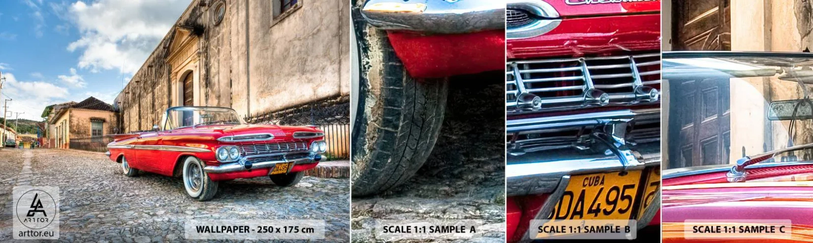 Fotótapéta Minta Standard Eco - Kubai érzelmek - Autóipari, Autó, Kuba - 100x30 cm