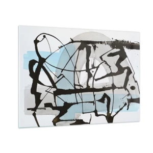 Üveg kép - Absztrakt kompozíció fekete vázlattal és kék foltokkal - 70x50cm - Mindennek ellenére kék - Modern fali dekoráció nappalihoz és hálószobához ARTTOR