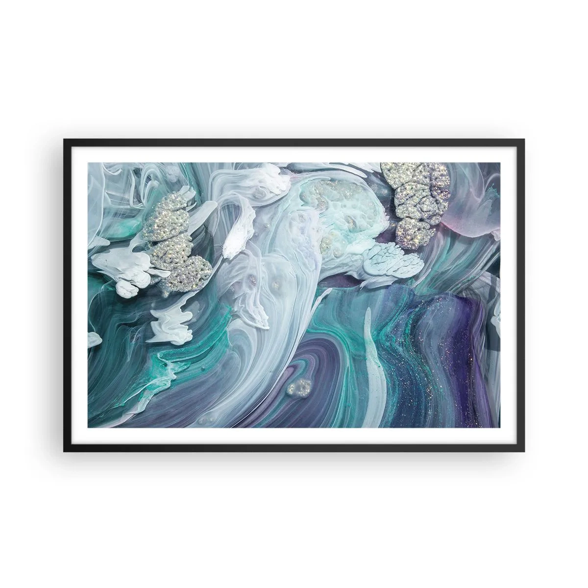 Poszter fehér keretben - Kék áramlatok - 91x61 cm