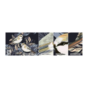 Fotótapéta Minta Standard Eco - Sárga-kék madárdal - Absztrakció, Madarak, Levelek - 100x30 cm