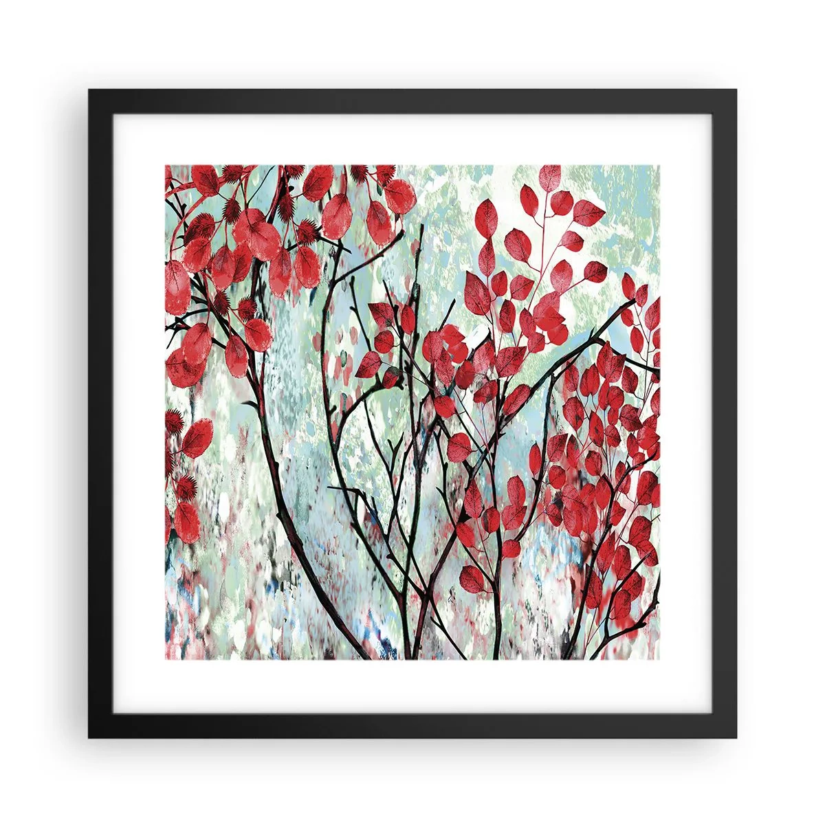 Poszter fehér keretben - Fa skarlát színben - 40x40 cm