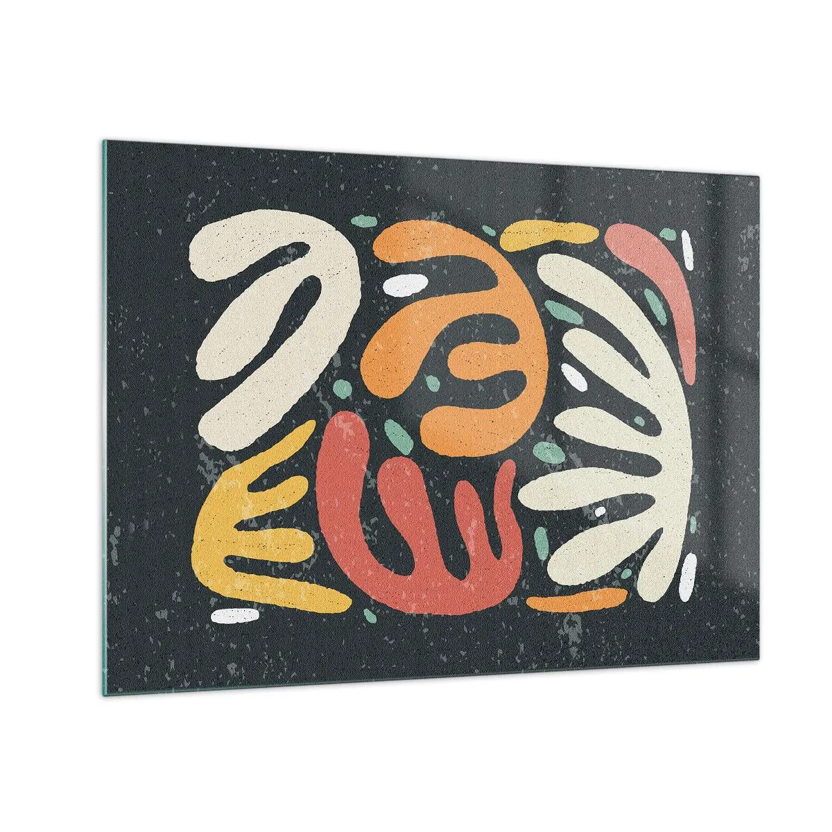 Üveg kép - Színes organikus formák sötét háttéren, absztrakt stílusban. - 70x50cm - Kompozíció - mindjárt elkaplak - Modern fali dekoráció nappalihoz és hálószobához ARTTOR
