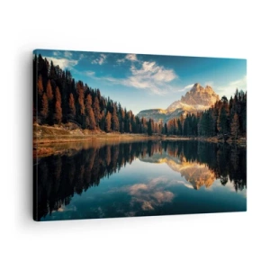 Vászonkép - Hegyi táj tóval és erdővel - 70x50cm - Dupla tájkép - Modern fali dekoráció nappalihoz és hálószobához ARTTOR