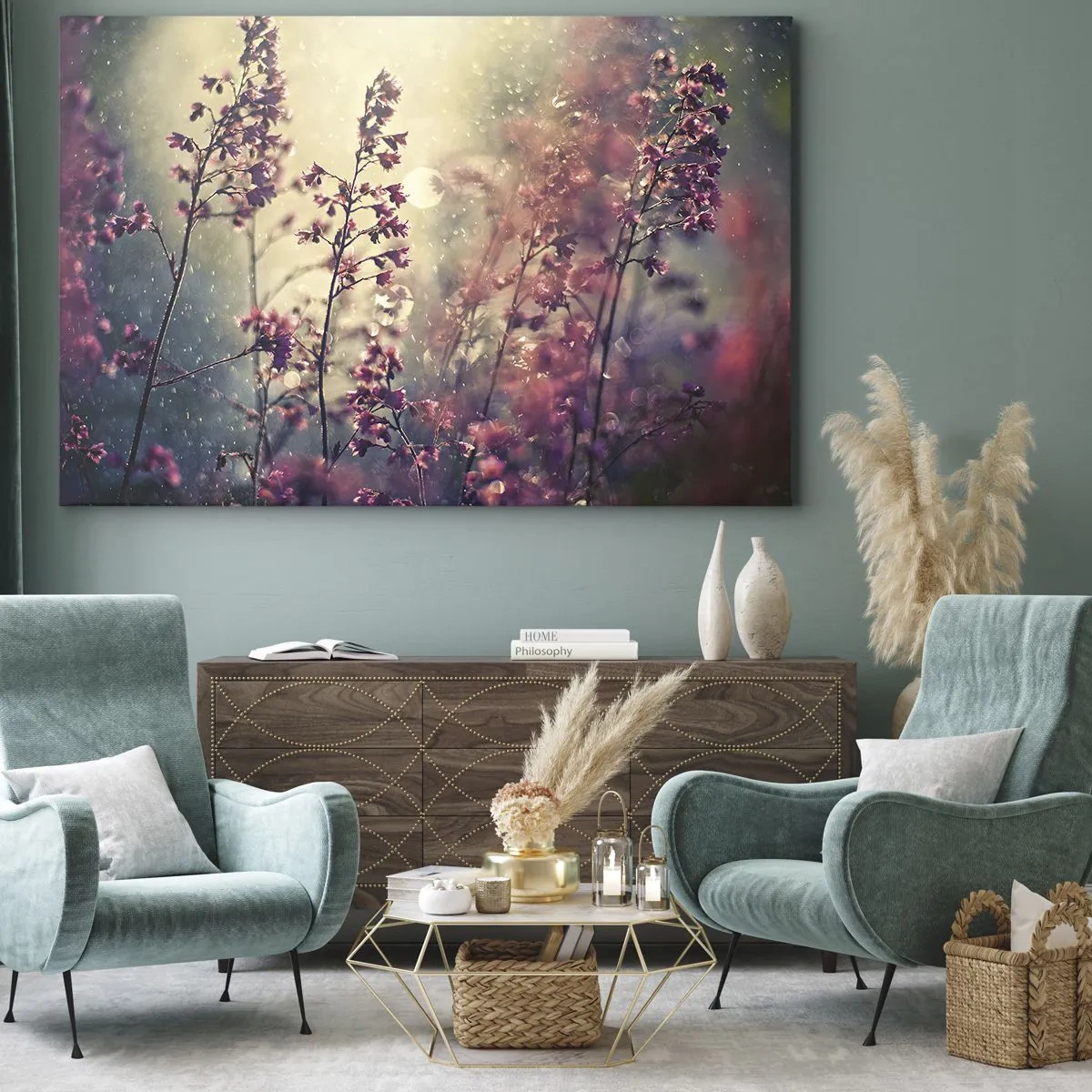 Vászonkép - Virágok a napfényben a természet hátterében - 70x50cm - Titkos kert - Modern fali dekoráció nappalihoz és hálószobához ARTTOR