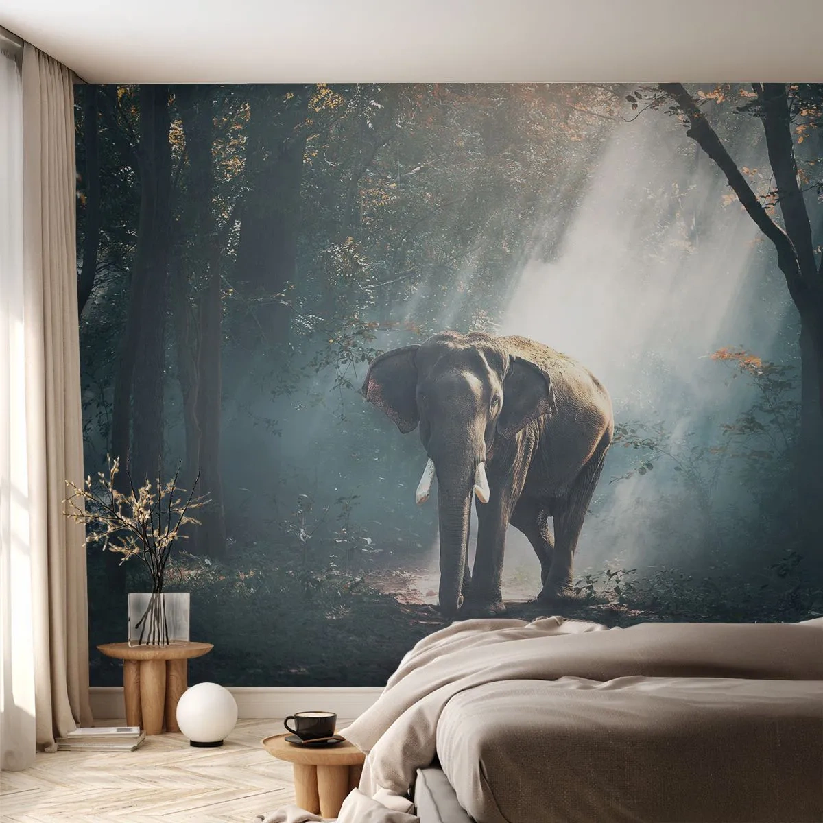 Fotótapéta Premium Sand - Nyugodt séta - Állatok, Elefánt, Dzsungel - 100x70 cm
